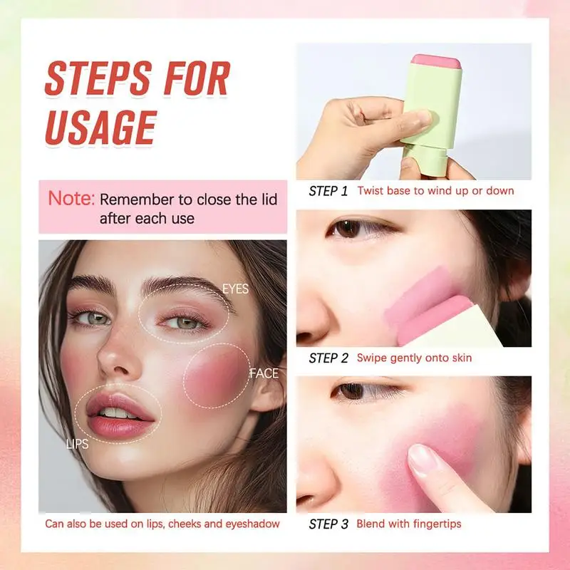 Multi Functional Blush Stick Cheek Lip Tinted Moistured Blush Stick Natural Cheek Face Rouge Blusher Cream Face Rouge Blusher