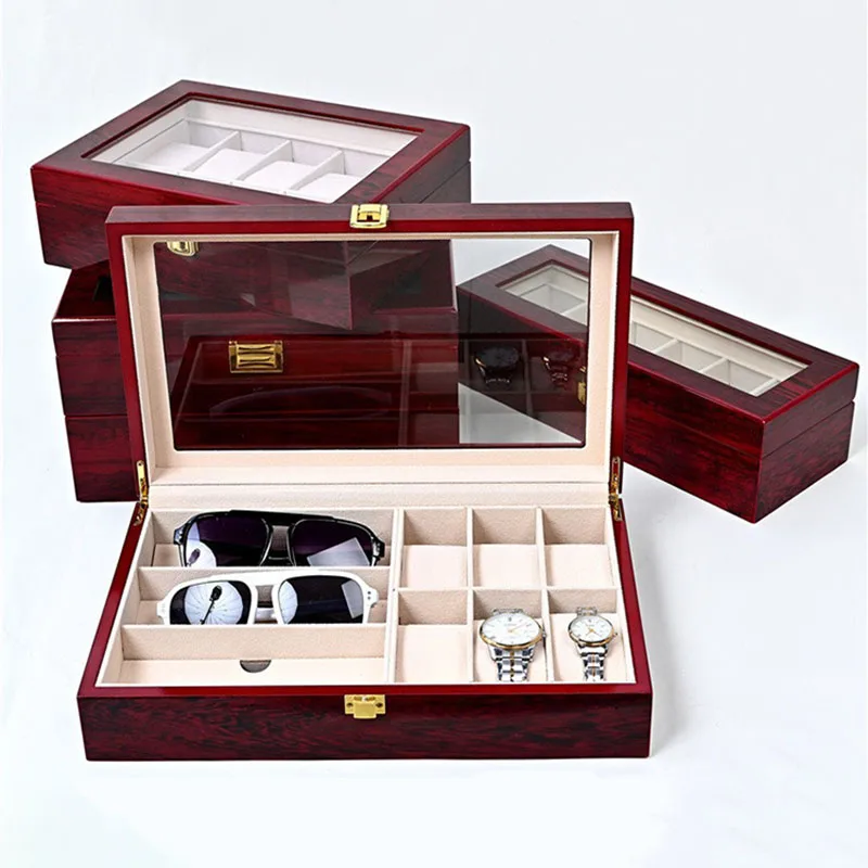 Redwood Watch Boxes Large Capacity Storage Watch Box Wrist Watches Organizer Display Case Luxury Watches Glasses Packing Boxes