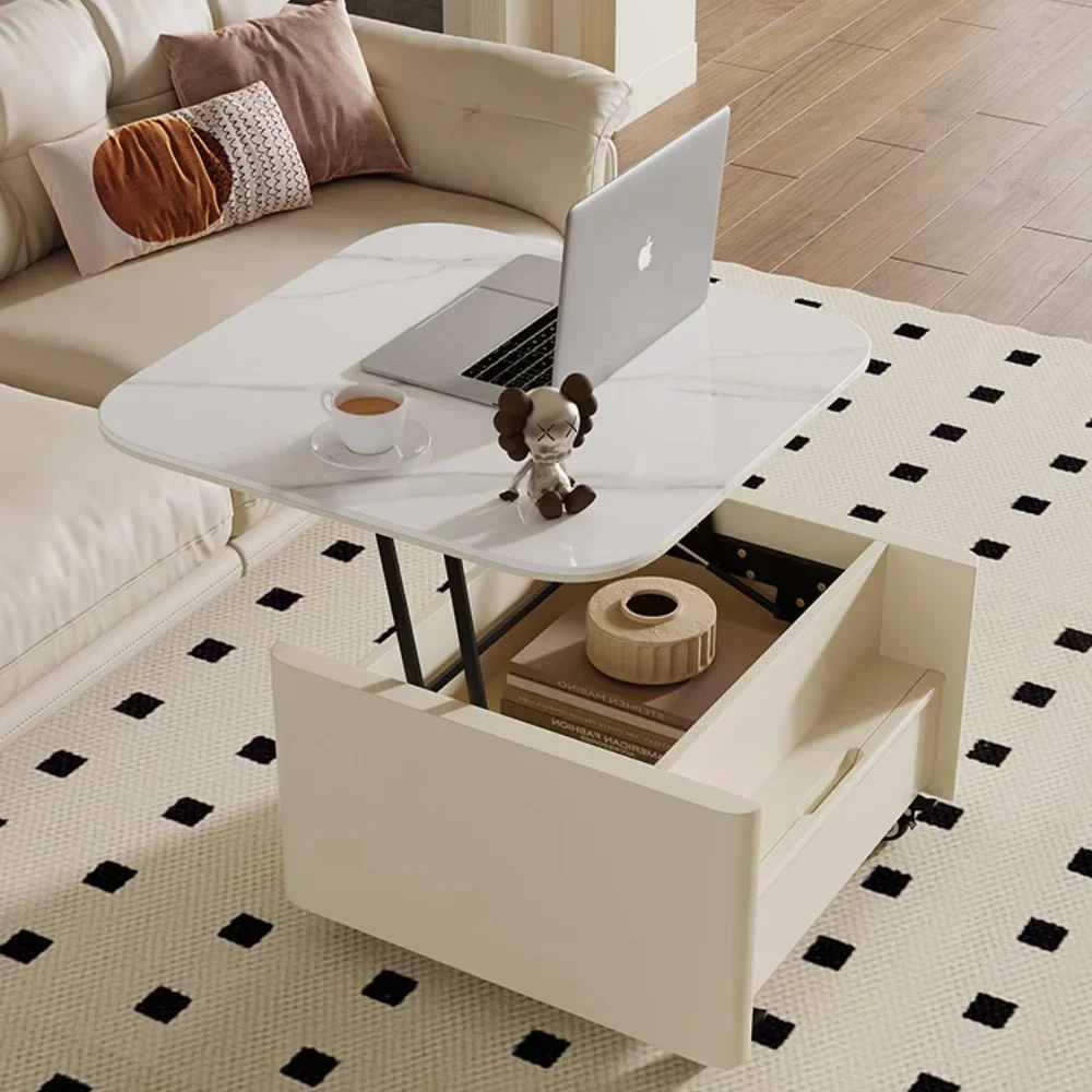 Movable Lifting Coffee Table Stone Plate Living Room Folding Small Coffee Table Two-in-One Table