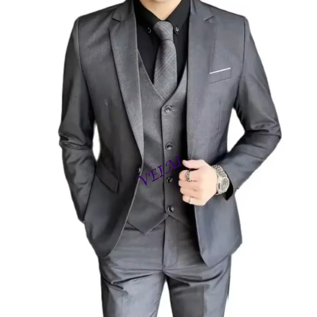 

CustomizedNew (Blazer+Vest+Pants) Men's Fashion Business Gentleman Professional Formal Dress Korean Version Banquet Dress Suit
