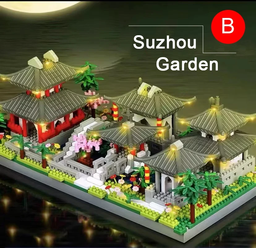 Set di blocchi di costruzione cinese Suzhou Garden Micro Mini 2100 pezzi, modelli da collezione di famosi classici, regali per adolescenti e adulti