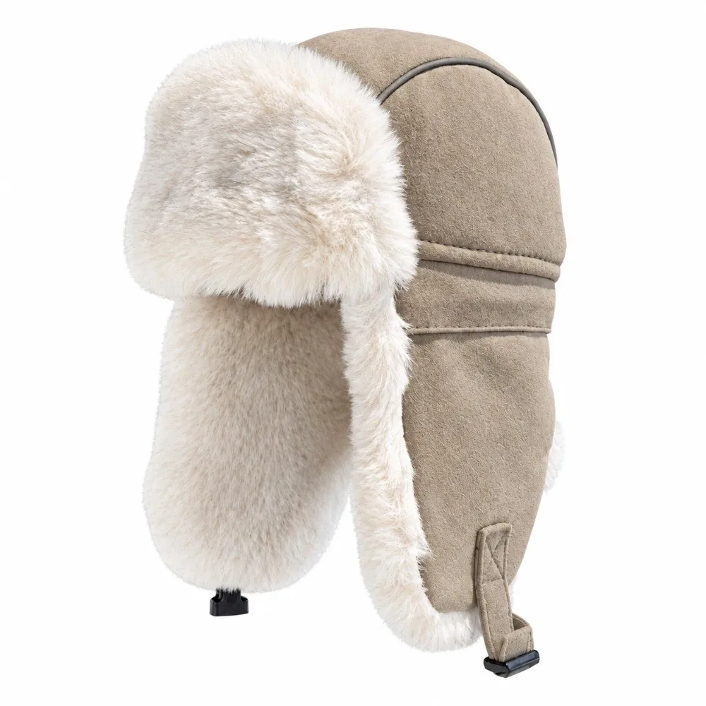 Vintage Thickened Bomber Hat Faux Fur Velvet Lining Winter Beanie Hat Ear Protection Windproof Earflap Cap for Men Women