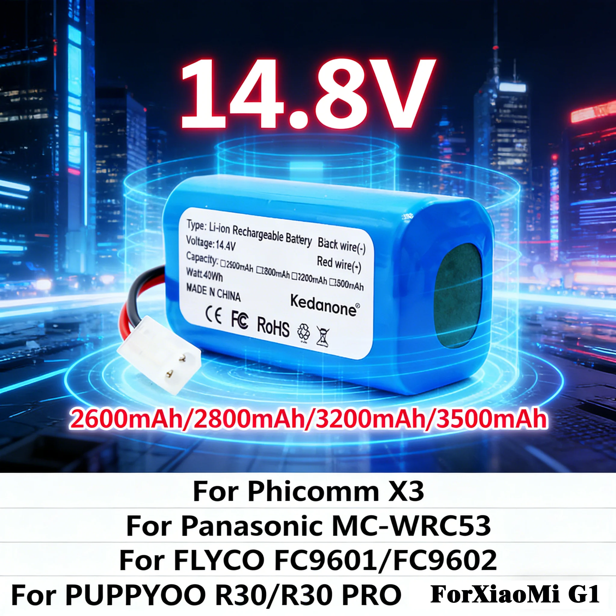 

Аккумулятор Li-ion 14.4V 4000mAh для Phicomm X3, Panasonic MC-WRC53, FLYCO FC96O1/FC96O2, PUPPYOO R3O/R3O PRO, XiaoMiG1