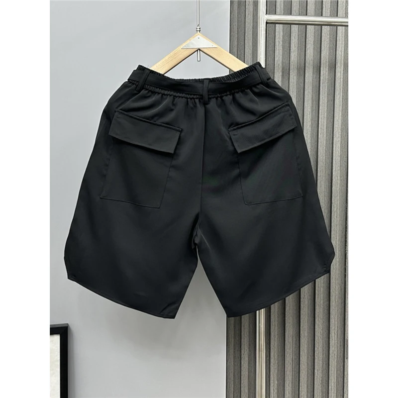 2026 Summer Men's Ice Silk Breathable Casual Shorts Drawstring Loose Wide Leg Split Design High-End Knee Length Shorts