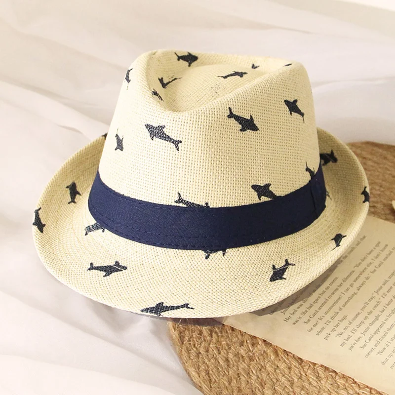 Summer Children\'S Straw Hats Korean Sun Protection Boys Girls Jazz Hats Breathable Straw Hats British Small Top Hats Visor