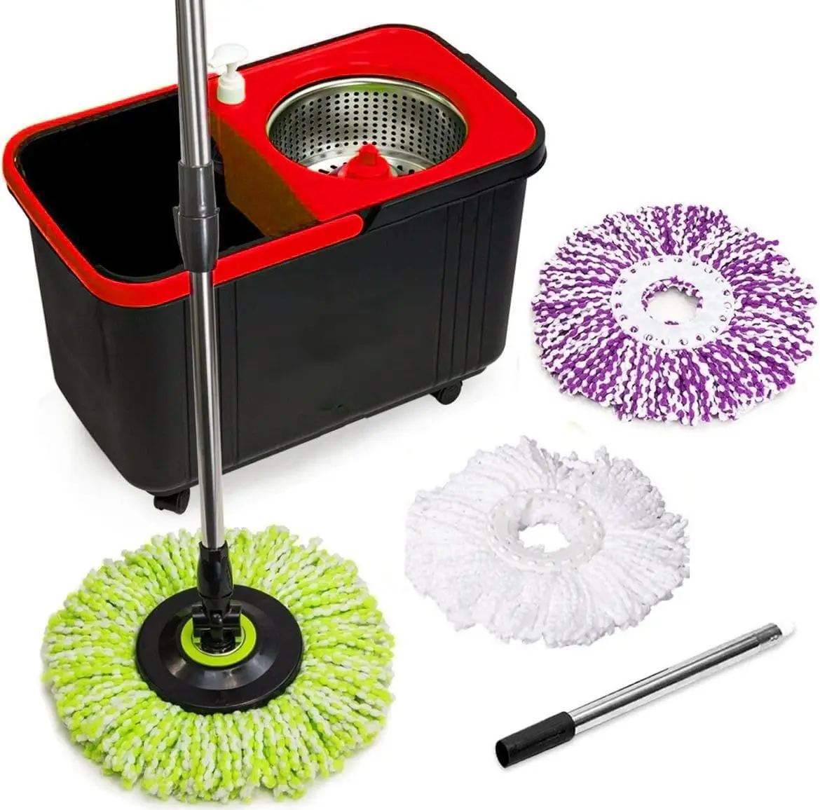 

360° Spin Mop and Bucket Set with Wringer, 3 Washable Microfiber Heads for All Floor Types