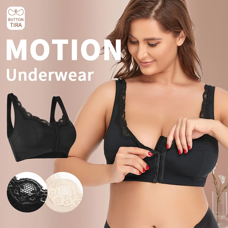Plus Size Front Closure Bras for Women Wireless Cross Compression Abs Back Support Sports Underwear Lace Push Up Vest Bra Corset