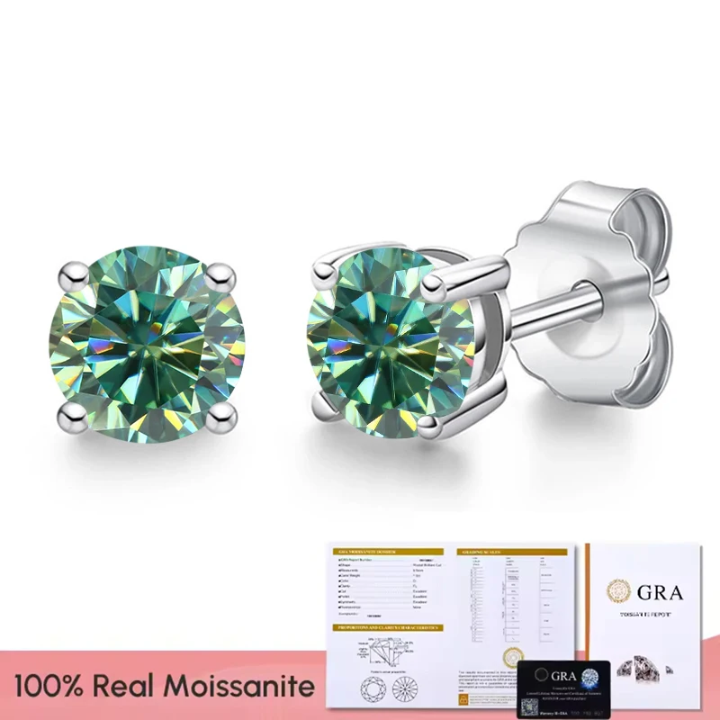 Women's Moissanite Diamond Stud Earrings, Platinum Plated Gift