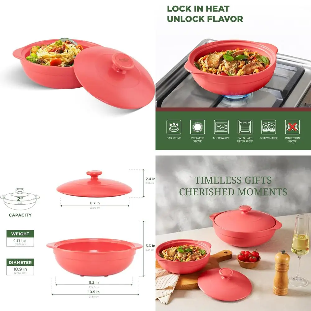 

Фарфоровая голландская духовка на 2 литра, без свинца и кадмии, безопасная в духовке до 482 ° F, отличное сохранение тепла, идеальная глиняная кастрюля для приготовления пищи