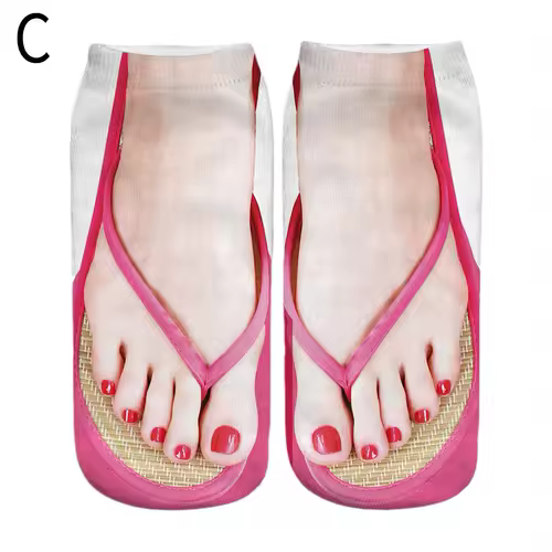 1 Pair 3D Printing Pattern Flip Flop Socks Funny Socks for Women Flip-flop Ankle Socks Low Cut Floor Socks Hosiery Novelty Gifts - Image 12