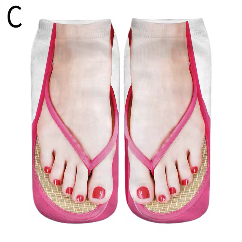1 Pair 3D Printing Pattern Flip Flop Socks Funny Socks for Women Flip-flop Ankle Socks Low Cut Floor Socks Hosiery Novelty Gifts - Image 12