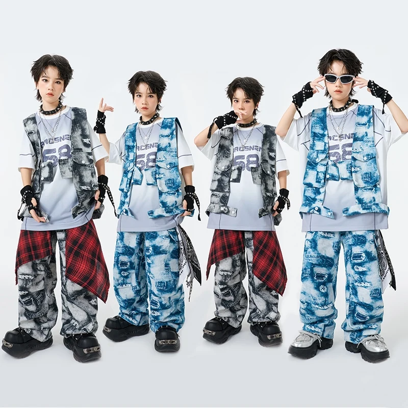 

Hip Hop Dance Costume Boys Fashion Tie Dye Vest Pants Girls Kpop Modern Dance Performance Suit Kids Hiphop Street Wear BL16562