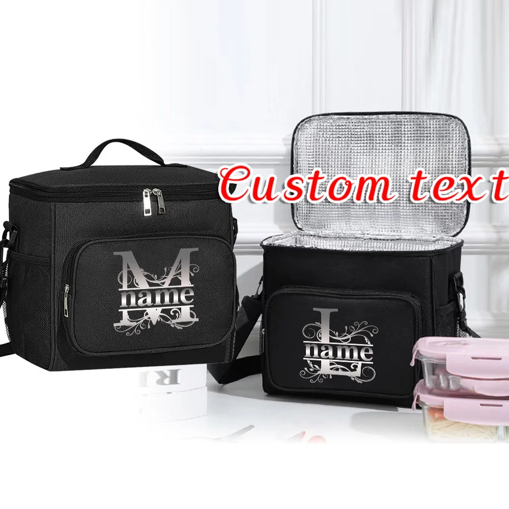Customized Name Lunch Bag Insulated Handbag Waterproof Camping Storage Box Refrigerated Food Storage Box Letter Pattern