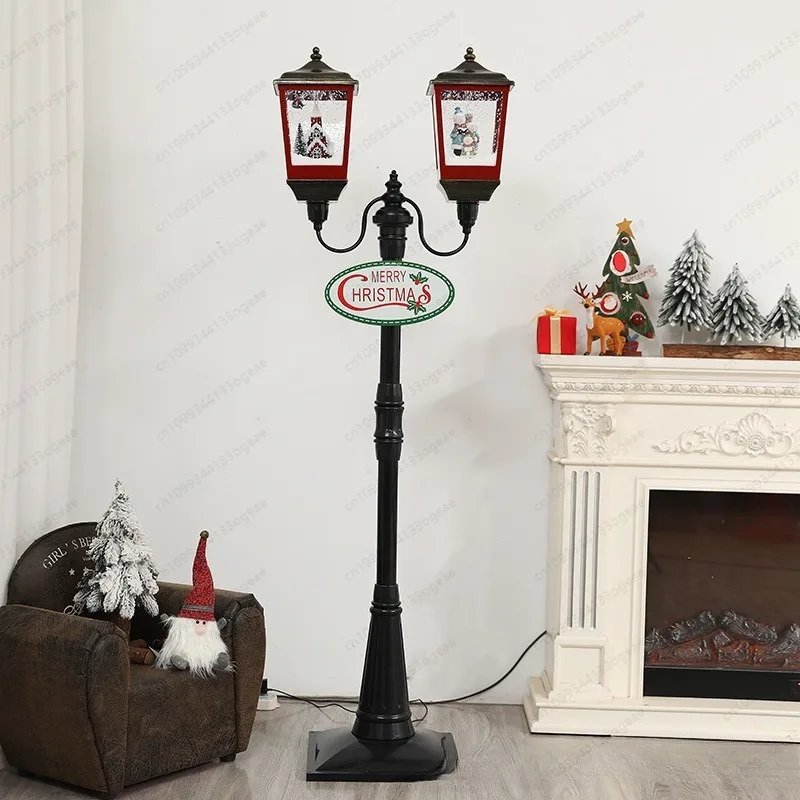 Musical Snowfall Lamp Post Decor , Christmas Street with Falling Snow for Home Window Display