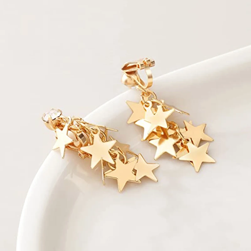 Fashion Gold Silver String Star Clip On Earrings for Without Piercing Women Girl Ear Clips Jewelry Gift