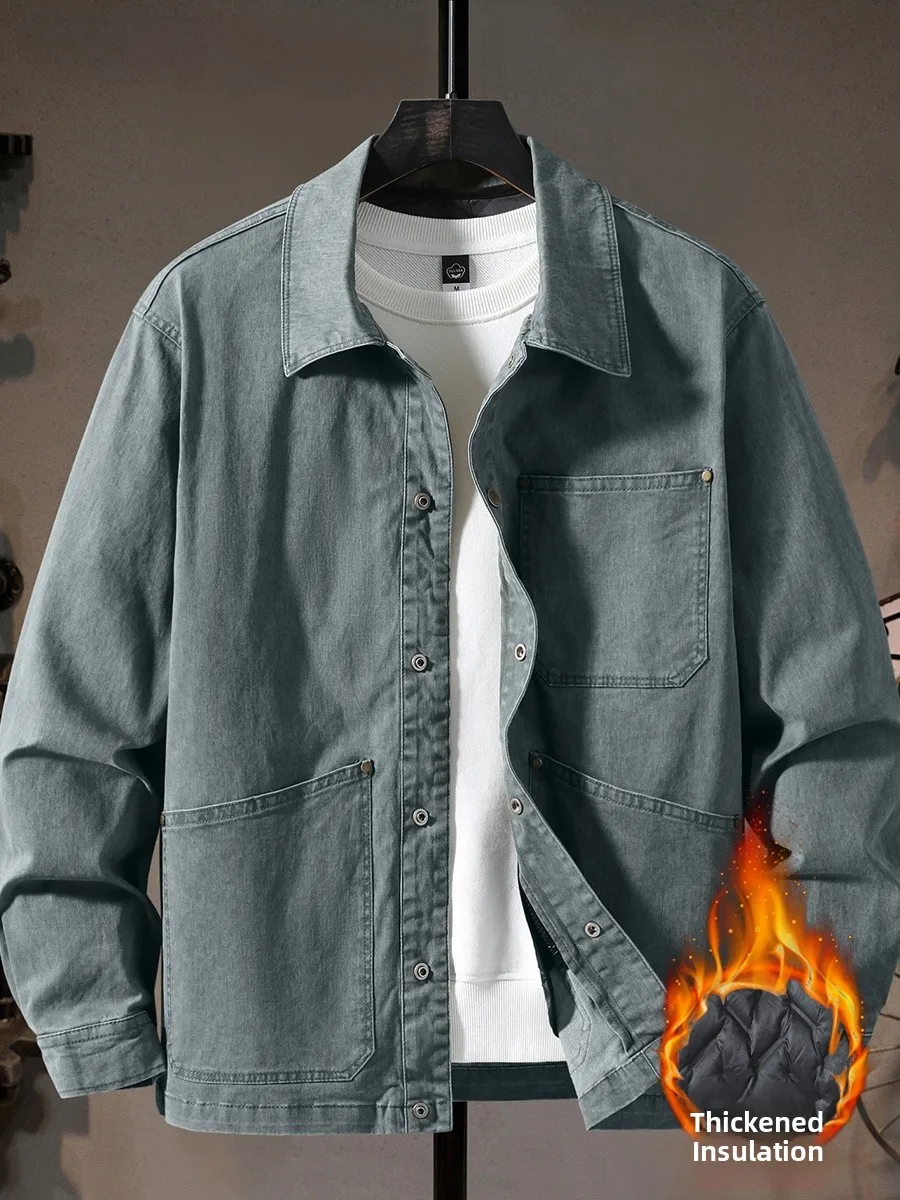 

Thiened Denim Jaet for Men Removable down Inner Cold Proof Warm Casual Winter Top Coat Trendy Loose Fit Multi ket