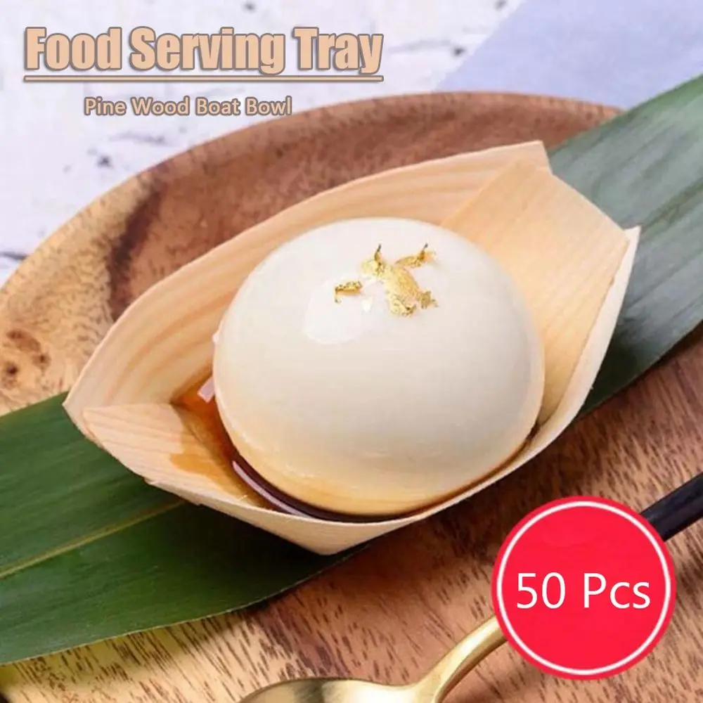 

50pcs Pine Boat Food Cake Tool Catering Wood Bowl Serving Tray