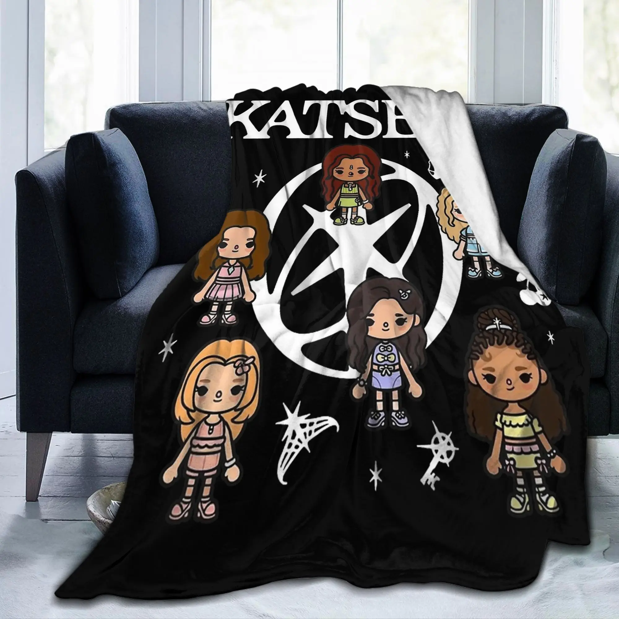 Katseye Chibi Katseye The Beautiful Chaos Tour Blankets Velvet Decoration Super Warm Throw Blanket for Bedding Travel Quilt