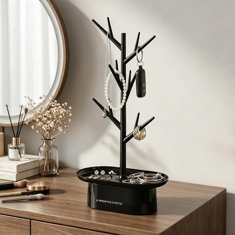 Modern Tree Shaped Jewelry Stand Organizer Key Holder Multipurpose Storage for Necklaces Earrings with Tray for Home Decor