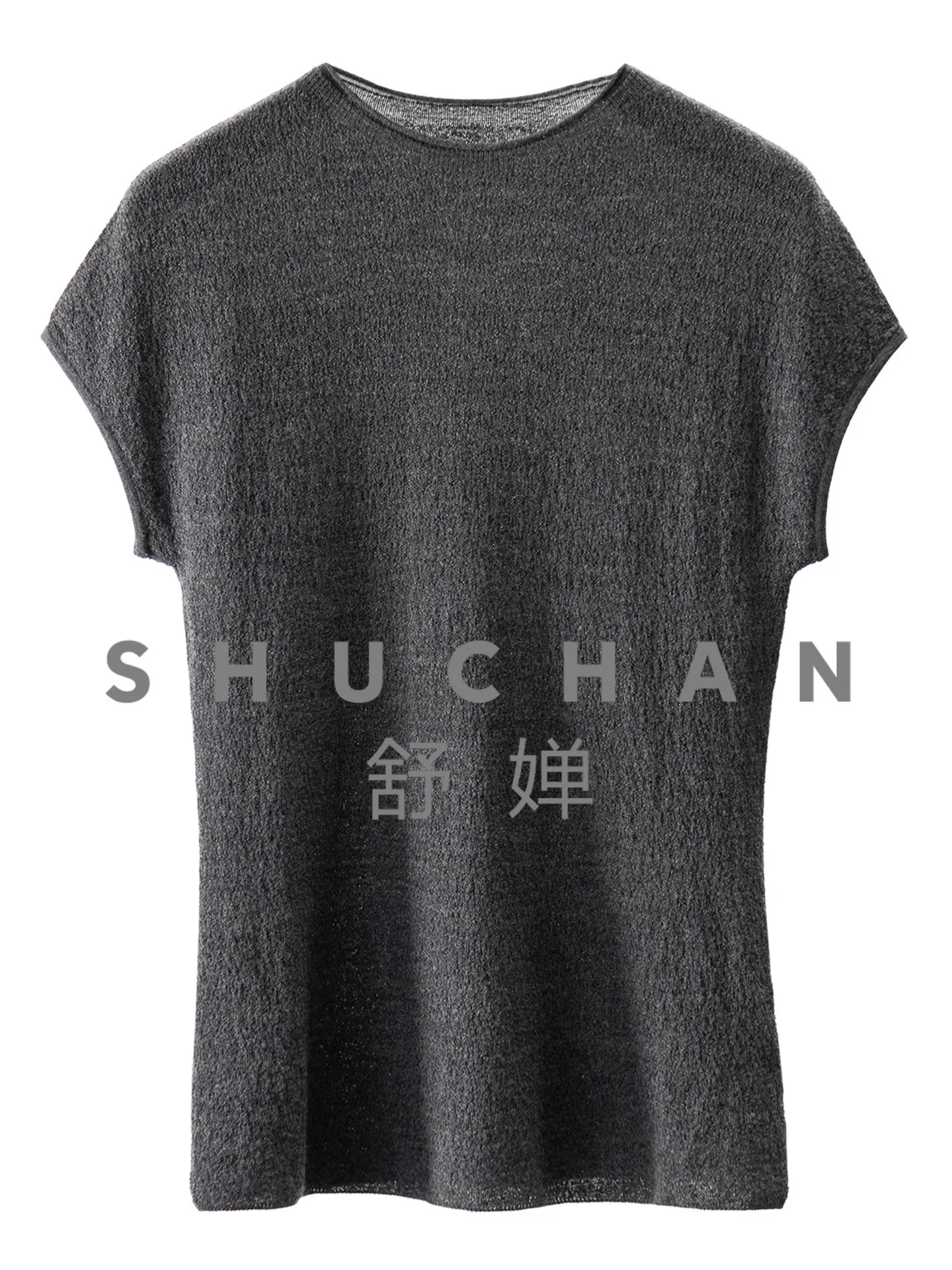 

Тонкий летний вязаный свитер-пуловер Yangzi из шерсти с текстурой гребенной пряжи и короткими рукавами-крылышками, модель 18L8