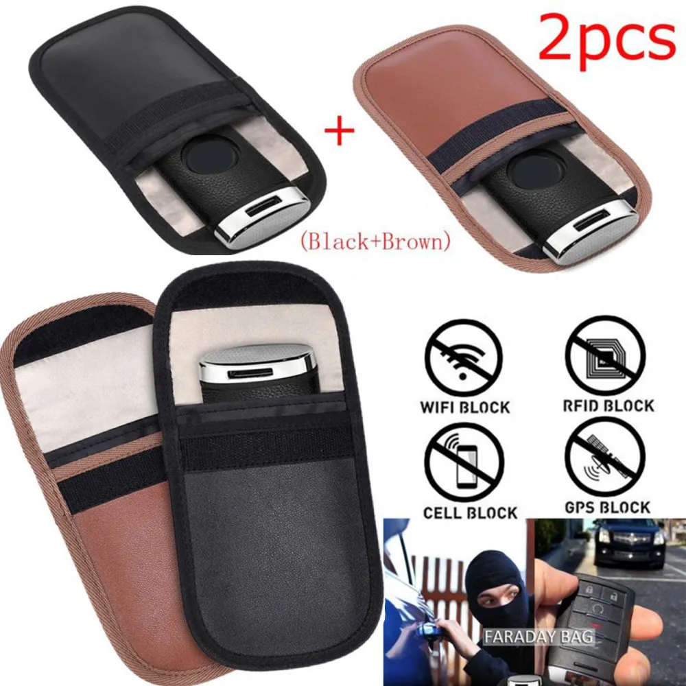 2pcs Anti-theft Signal Blocking Faraday RFID Signal Blocking Pouch Keyless Entry Car Key Pouch Case Bag For Privacy Protection