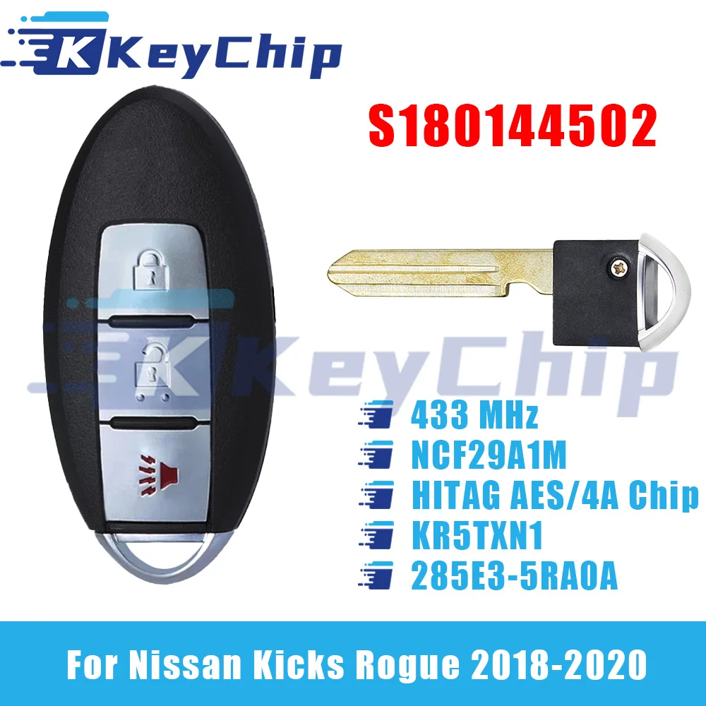 KeyChip Pro For Nissan Kicks Rogue 2018-2020 2+1 Buttons Smart Key 433 MHz NCF29A1M HITAG AES 4A Chip S180144502 KR5TXN1