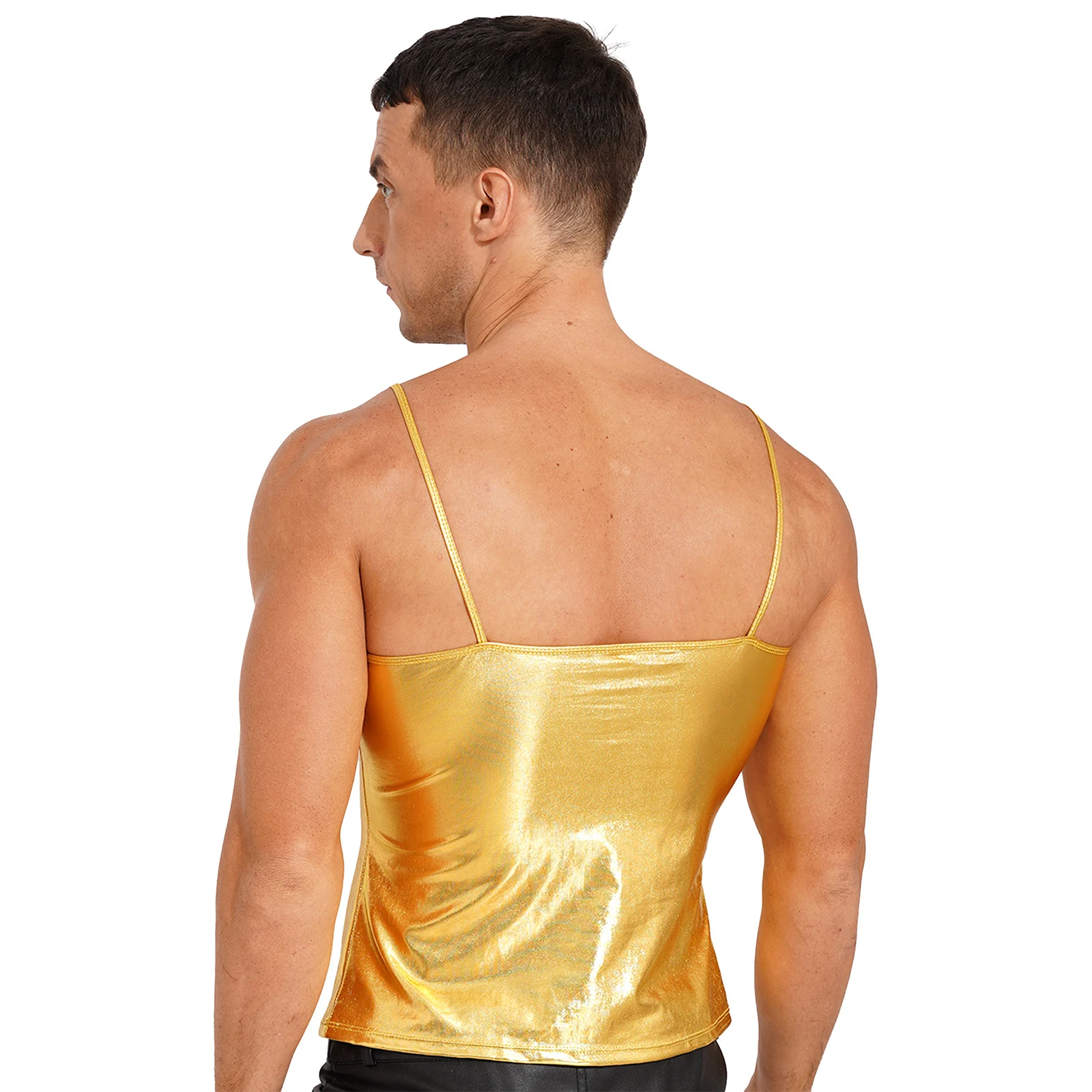 Moldeador de cuerpo de charol brillante para hombre, chaleco de culturismo, Top metálico de Hip Hop, disfraz de Jazz, Rave, Pole Dance, camisola de