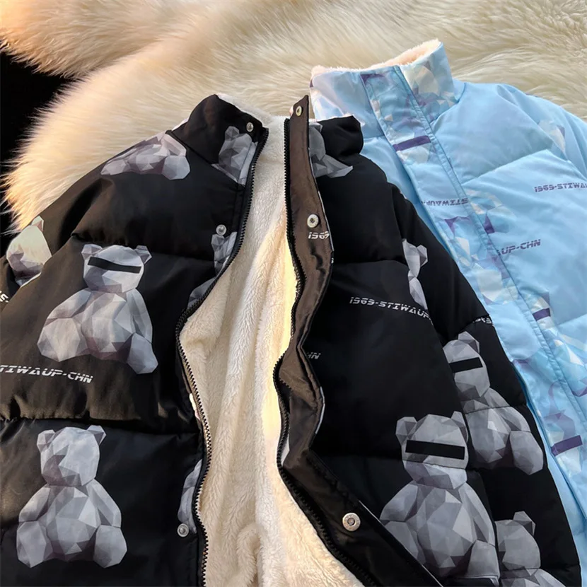 

Мужская зимняя куртка из утолщенного хлопка с воротником-стойкой, на флисовой подкладке, свободного кроя, теплая, модная, повседневная верхняя одежда