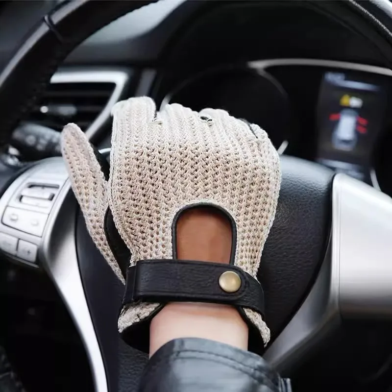 Knitted Deerskin Gloves Male Retro Breathable Weave Spring Autumn Anti-Slip Equestrianism Men Real Leather Gloves LSH02