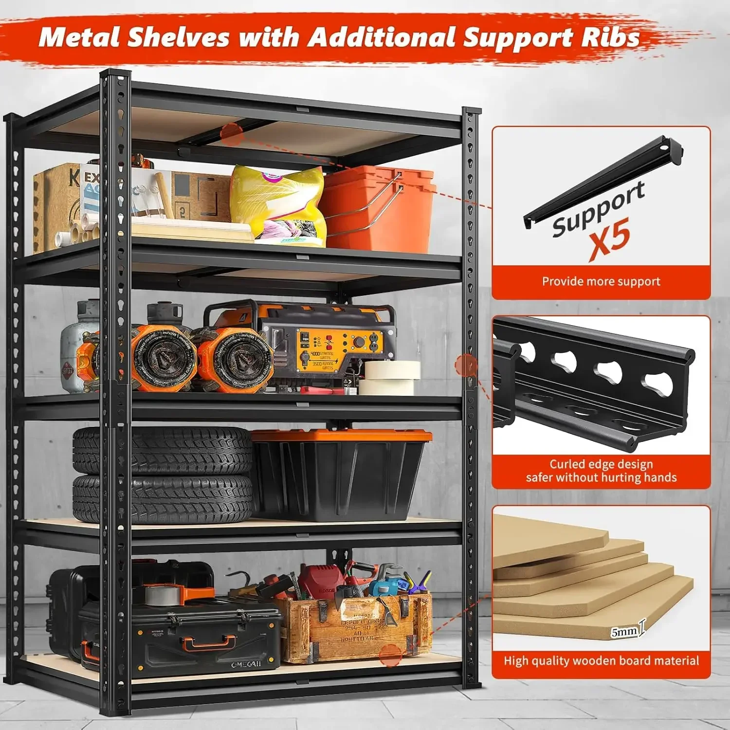 72 "Garage Rekken Zware Opslag Planken 2000LBS Garage Planken 5 Tier Metalen Opslag Rekken Verstelbare Garage