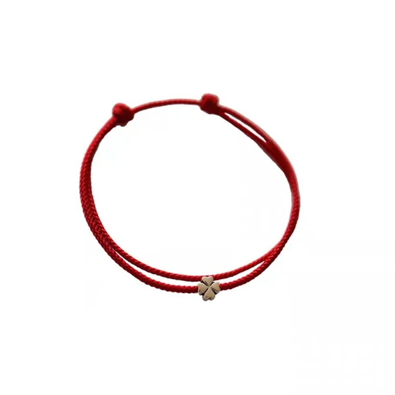 Four-leaf Red Handmade Rope Charm Bracelet Clover Red Thread String Bracelet Lucky For Women Men Jewelry