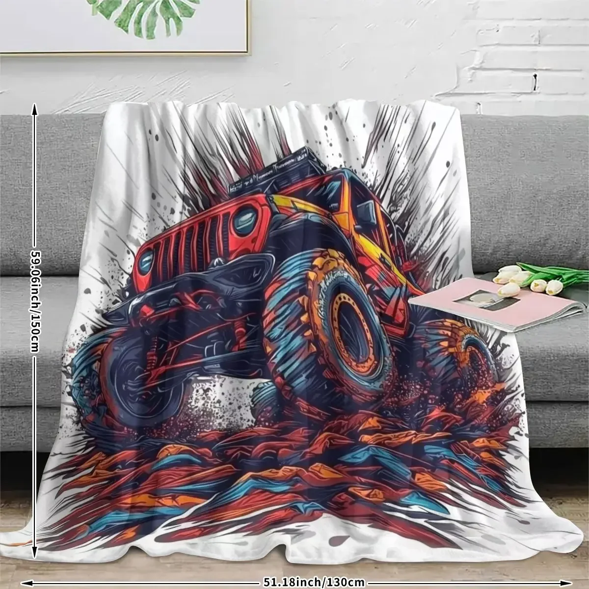 Painted pattern of off-road truck Flannel printed blanket suitable for all seasons suitable for living room office sofa travel