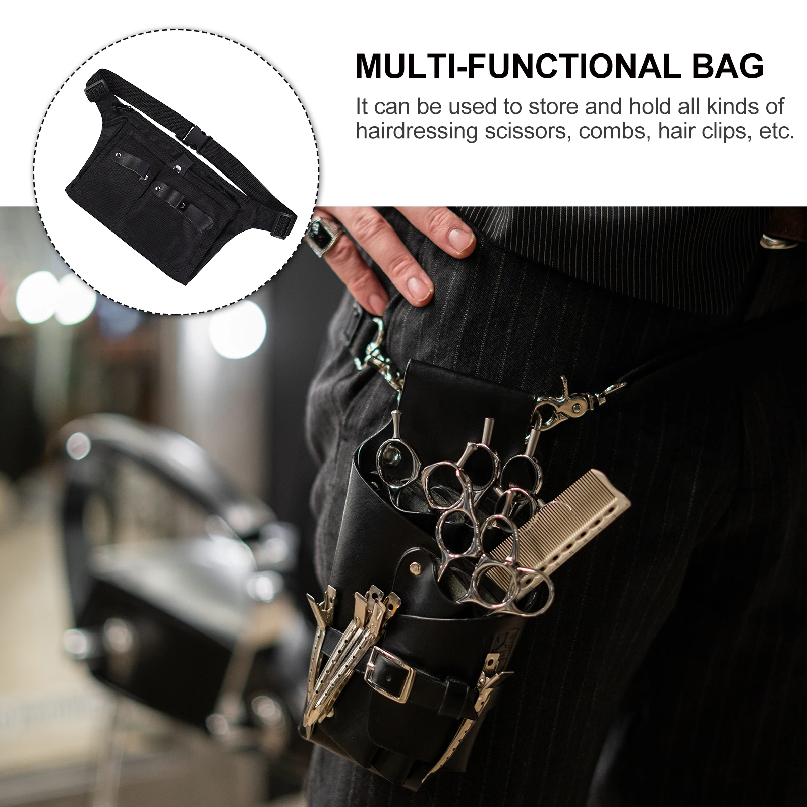 

Nylon Hairdressing Scissors Bag Waist Pouch Compact Lightweight Storage Fanny Pack for Men Barber Tools Kit Case