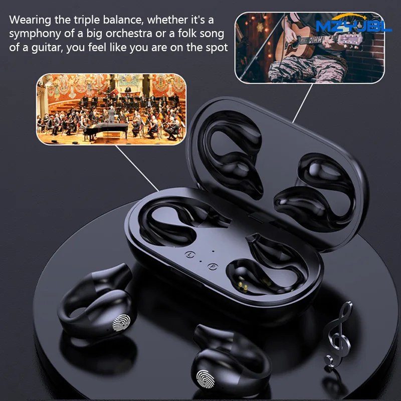 

MZYJBL TWS Wireless Headphones Bluetooth 5.2 Headset S03 Ear Clip Earbuds HiFi Stereo Waterproof Touch Control Display Earphones