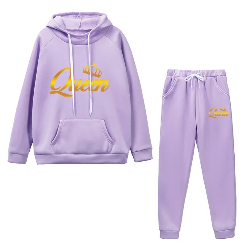 2024 Womens Tracksuit Queen Print Hooded Sweatshirts Suit High Quality Trend Outfits Clothing Fashion Casual Jogging Pants Sets