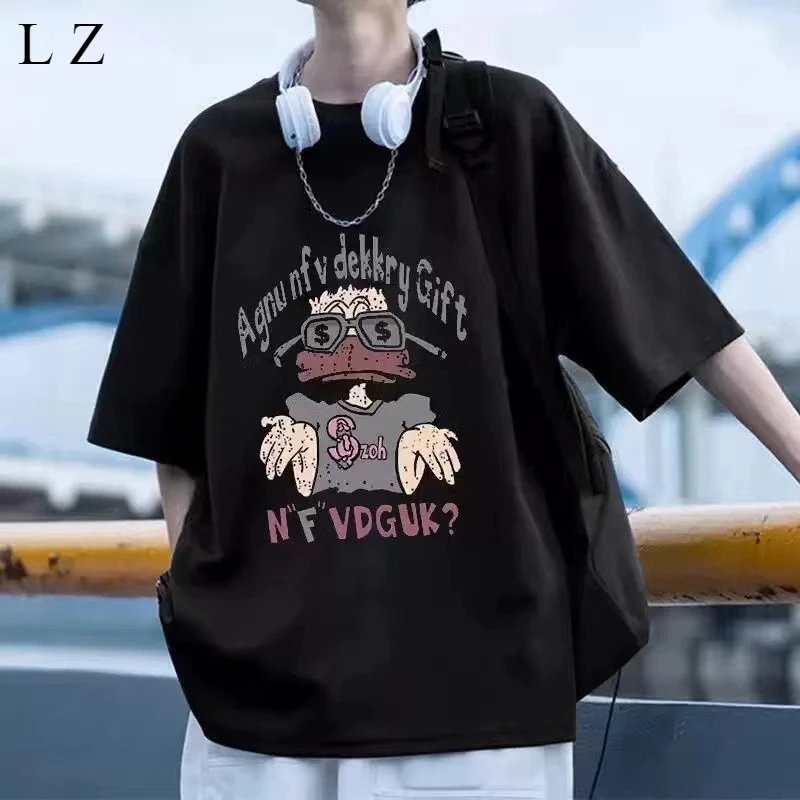 

Мотоциклетная универсальная футболка с рисунком утки, мужская и женская свободная футболка с круглым вырезом в уличном стиле, повседневный топ с круглым вырезом и половиной рукавов