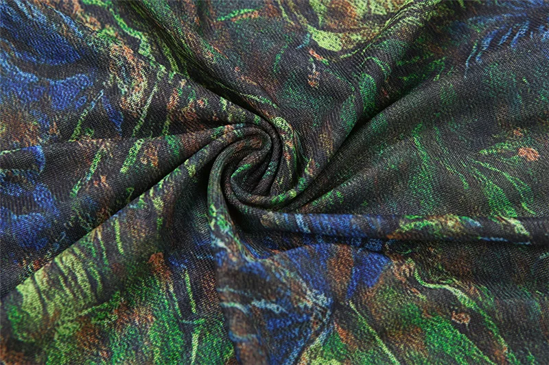 Frauen Mode Druck Sheer Meh Patchwork Aushöhlen Maxi Kleid Sexy Rollkragen Volle Hülse Bodycon Hohe Schlitz Party Lange Robe