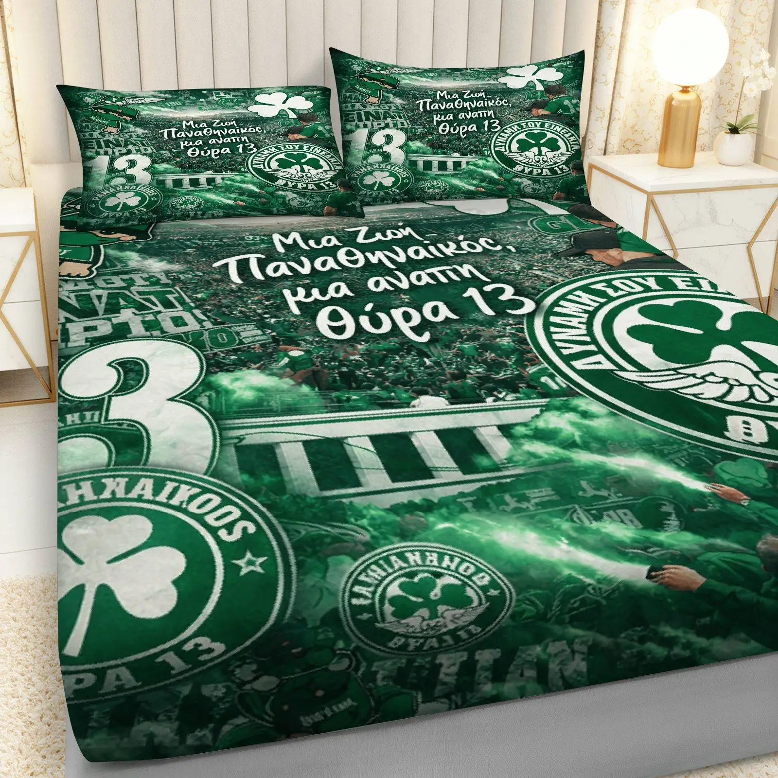 Digital Print Bed Sheet Set (includes 1 bed sheet + 2 pillowcases) Football Team Logo Green Bed Sheet Set, Sports Theme, Bedding, Mattress Protector with Large Capacity Deep Pocket 2D Print Bed Sheet and 2 Pillowcases, Bedding Mattress Protector, Elastic-Fitted Style, Protective Cover, Mattress Protector, Suitable for All Seasons, Machine Washable Design, Holiday Decoration, Various Sizes, Breathable Protective Cover with Pillowcases