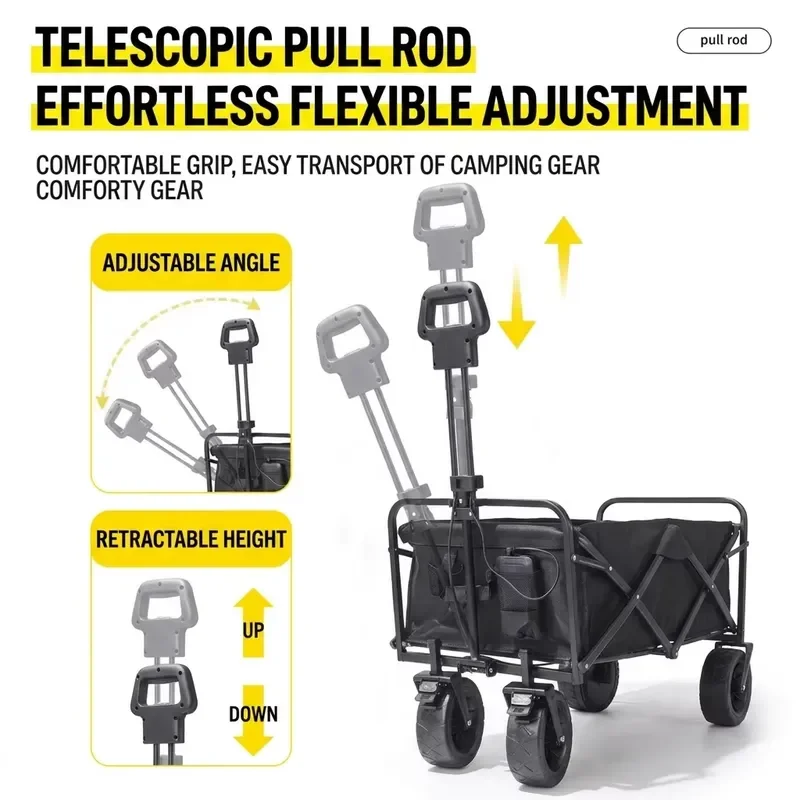 Large Capacity Electric Folding Trolley Outdoor Camping Trailer Heavy Duty Power Drive Cart for Travel Beach Shopping Utility