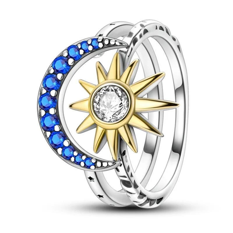 Original 925 Sterling Silver Ring Sun Moon Star Airplane Clover Sunflower For Girls Valentine\'s Day Birthday Jewelry Gifts