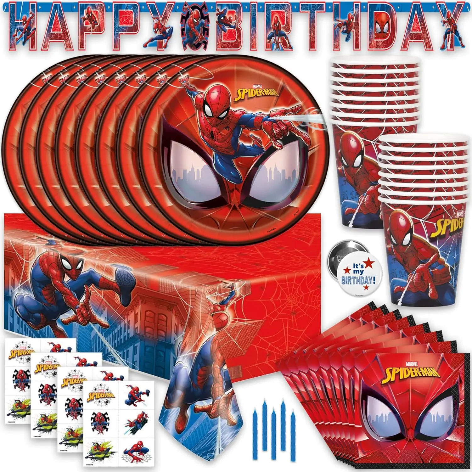 

Spiderman Birthday Party Decorations Superhero Disposable Tableware Cup Plate Banner Tablecloth Balloon for Kids Boy Baby Shower
