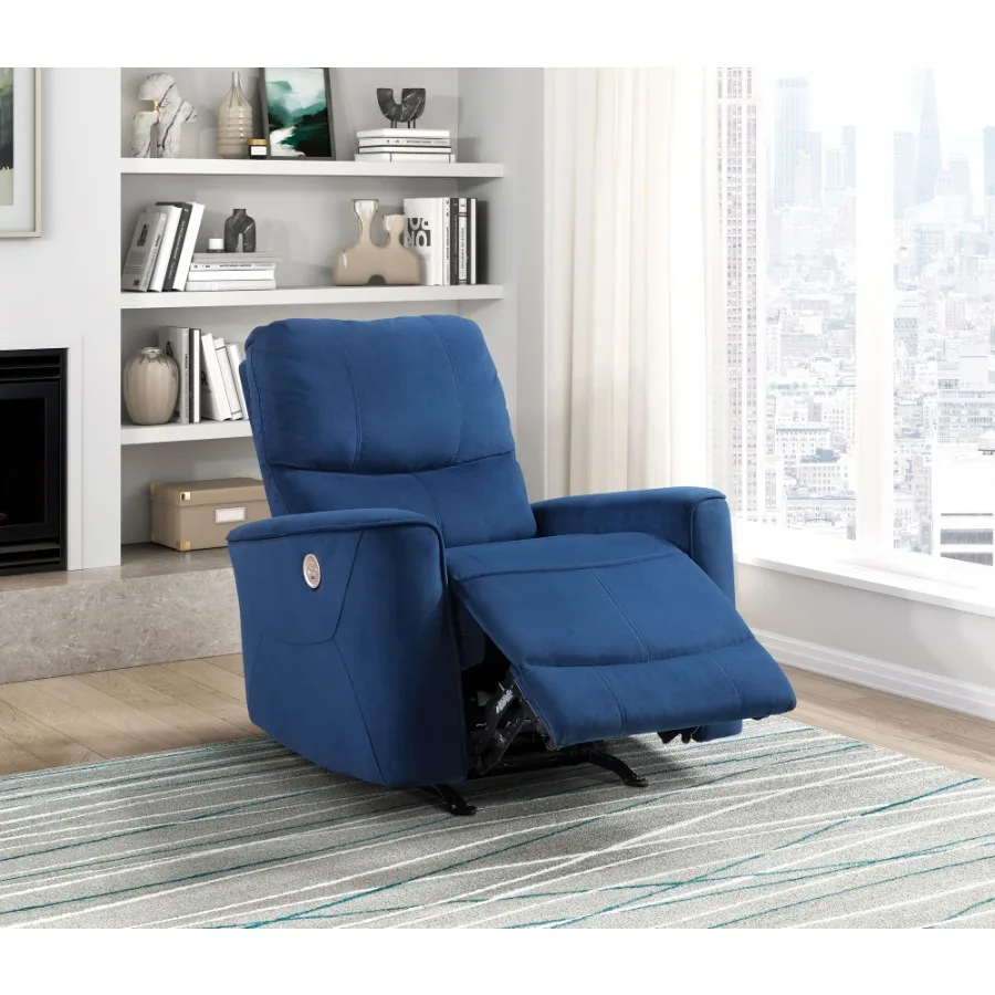 Modern Living Room 1pc Power Rocker Reclining Chair Blue Velvet Upholstery Solid Wood Frame Luxury Home Furniture