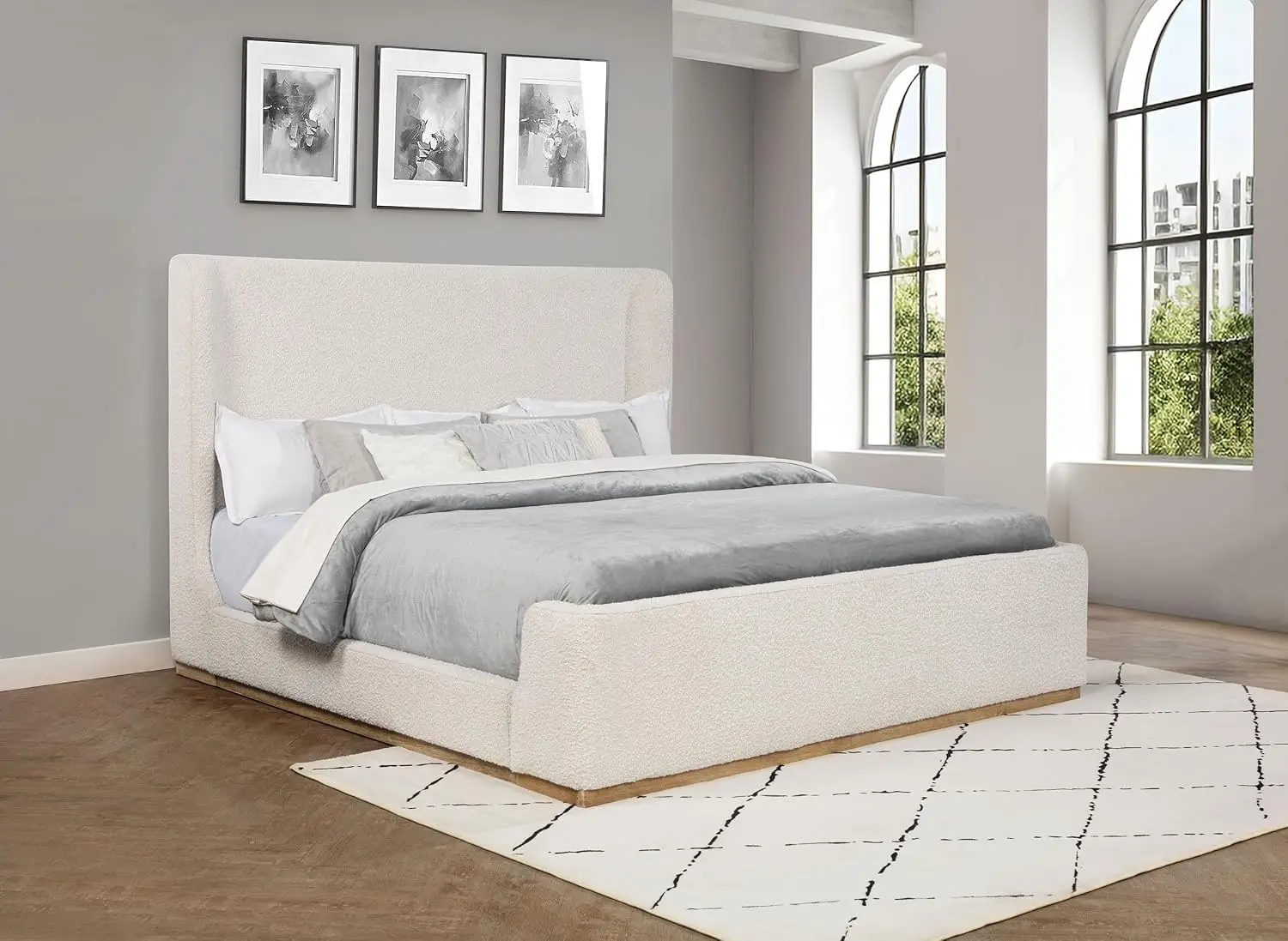 Coaster Nala Eastern King Boucle Contemporary Sleigh Bed, Cream