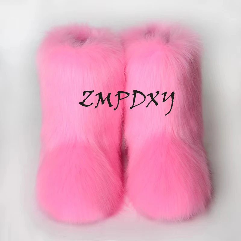 New Design Winter Luxury Warm Shoes Women Multi Colour Fluffy Fuzzy Faux Fur Snow Boots For Ladies Mongolian Long Fur Boots