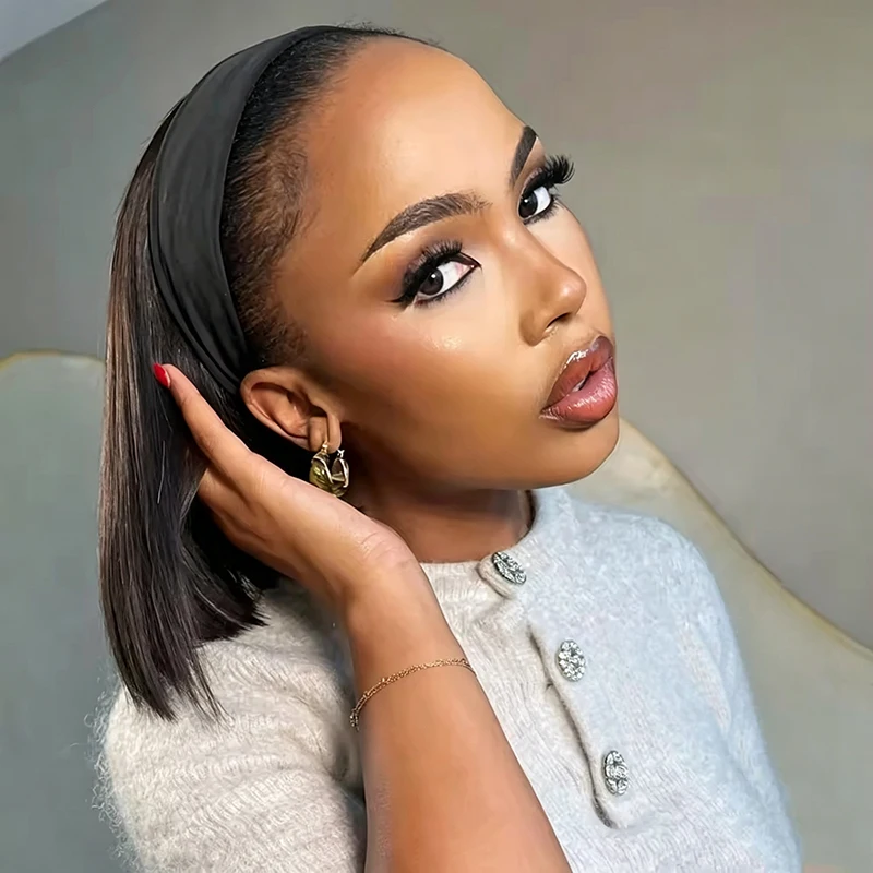 230 Density Short BOB Wig Headband Wigs Human Hair Straight Short Bob Glueless Wigs Human Hair Easy Put On And Go Bob Wig