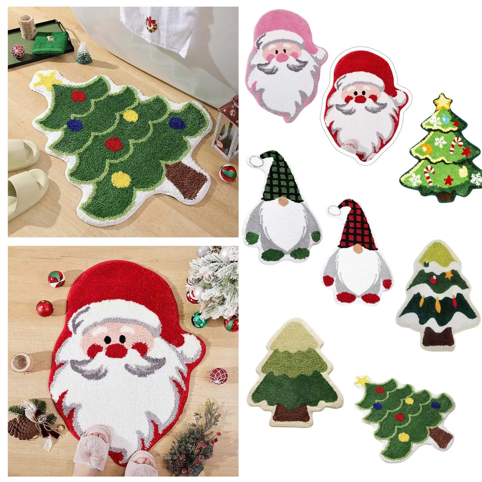 40x60cm Christmas Themed Cartoon Bathroom Mats Cute Xmas Tree Claus Anti-Slip Floor Rugs Shower Room Doormat Machine Washable