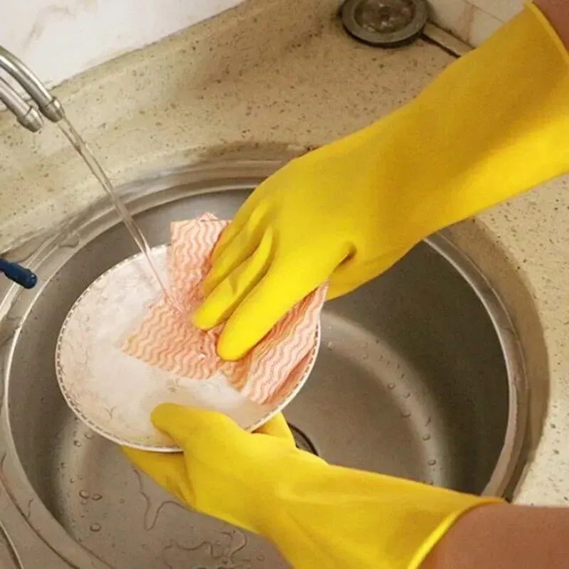 Latex Dishwashing Gloves Women\'s Waterproof Household Kitchen Washing Bowl Washing Clothes Vegetable Cleaning Household