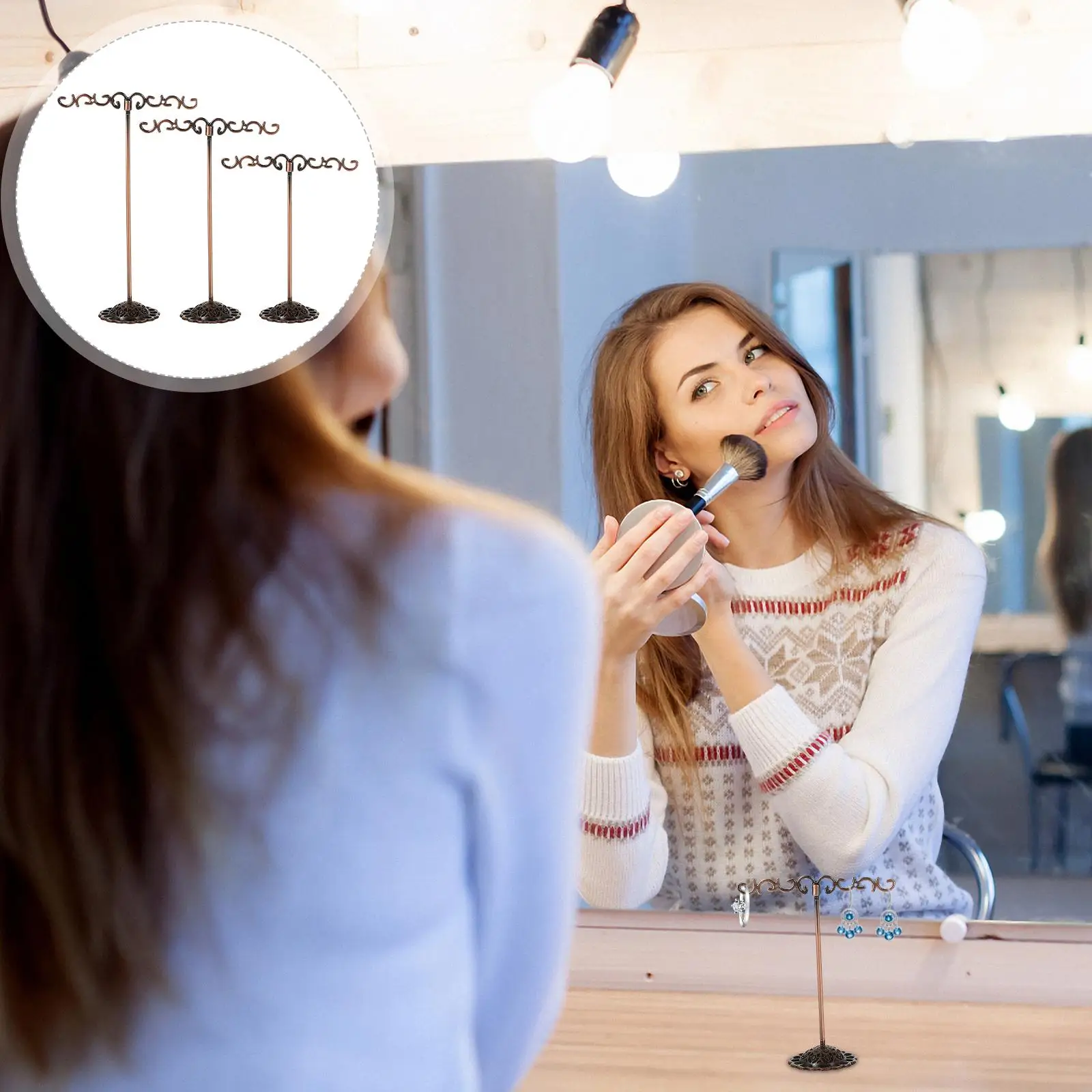 Earring Display St Set 3 Pcs Storage Rack Holder Desktop Fashion Decorative Adornment Iron Shelf Jewelry Showing Rack