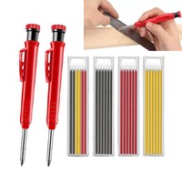 Solid Carpenter Pencil with Refill Leads and Built-in Sharpener for Deep Hole Mechanical Pencil Marker Marking Woodworking Tools