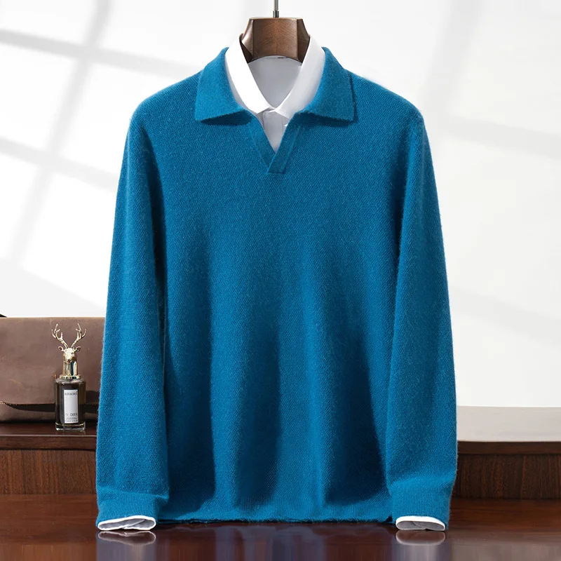 

POLO Collar Men's 100% Pure Cashmere Sweater Turn-down Collar Loose Base Knitwear Seagull Collar Pullover Men's Clothing